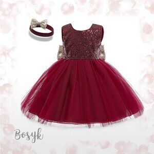 Golden Princess Dress -Burgundy Wine -Dress for Girls -Elegant Dress for Girls
